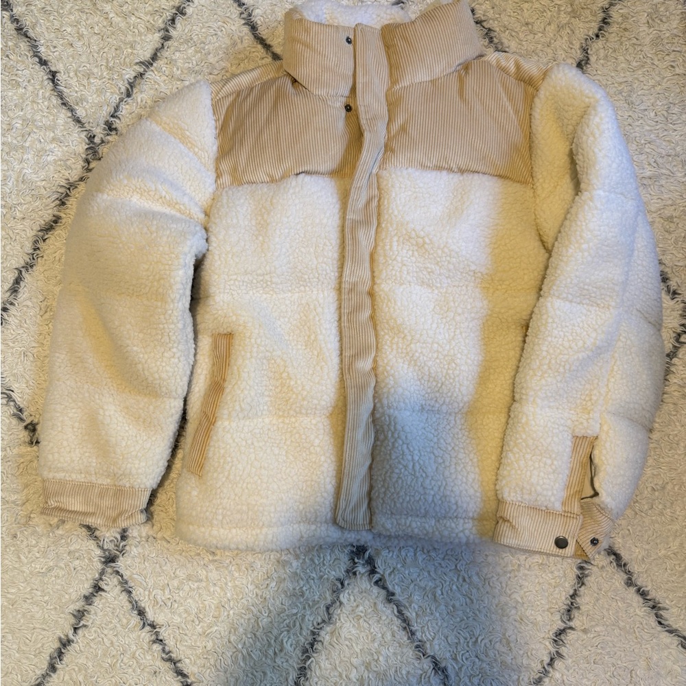 Cozy Stoic Cream and Tan Sherpa Jacket